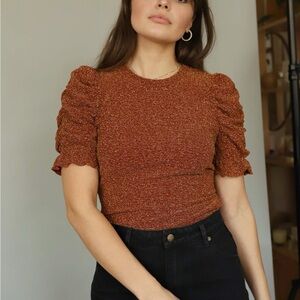 Moon River Elegant Rust Puff Sleeve Top Size S